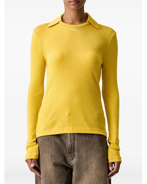 Stine Goya Logo-Embroidered Ribbed Top - Yellow