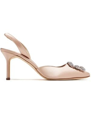Manolo Blahnik Escarpins Hangisi À Boucle Ornée De Cristaux - Natural