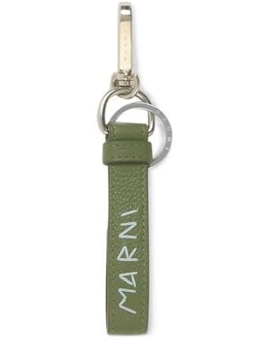 Marni Leather Keyring With Mending-Embroidery - Green
