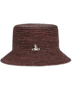 Vivienne Westwood Raffia Orb-Plaque Bucket Hat - Brown
