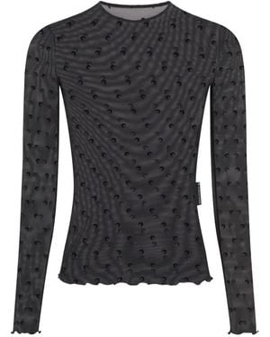 Marine Serre Plumetis Moon Mesh Top - Black