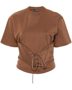 Mugler Jersey-Corset T-Shirt - Brown