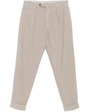 Berwich Pleated Turn-Up Chino Trousers - Natural