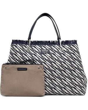 Emporio Armani Fringed Woven Tote Bag - White
