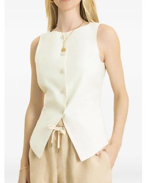 Eleventy Boat-Neck Button Top - White