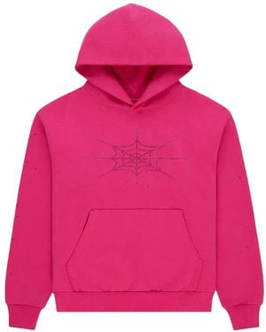 Sp5der Rhinestone-Embellished Silk Hoodie - Pink