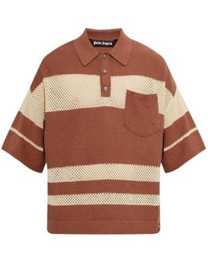 Palm Angels Striped Mesh-Knit Polo Shirt - Brown