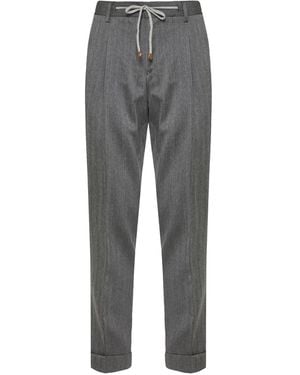 Barba Napoli Pleated-Drawstring Trousers - Grey