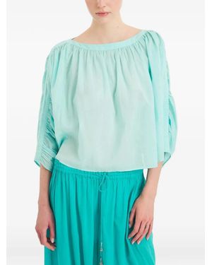 Antik Batik Fruti Ruched-Sleeve Boat-Neck Top - Blue