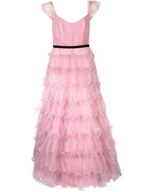 Marchesa Off-Shoulder Ruffled Gown - Pink