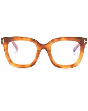 Tom Ford Tortoiseshell-Effect Square-Frame Glasses - Orange