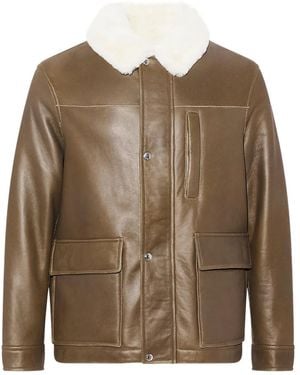 Yves Salomon Shearling Collar Leather Jacket - Brown