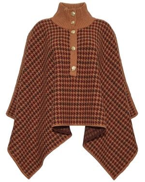 Cara Cara Pagoda High-Neck Houndstooth Cape - Brown