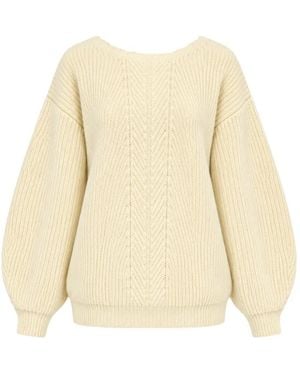 Semicouture Open-Back Ribbed-Knit Sweater - Natural