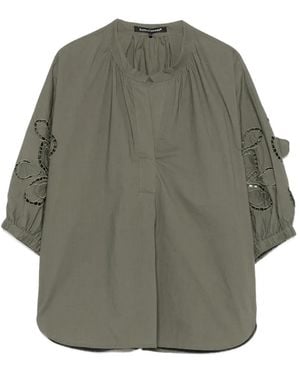 Luisa Cerano Floral-Embroidered Blouse - Gray