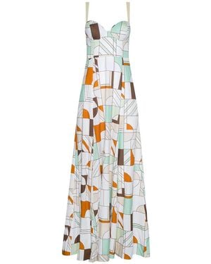 L'Agence Sutton Geometric-Print Maxi Dress - White