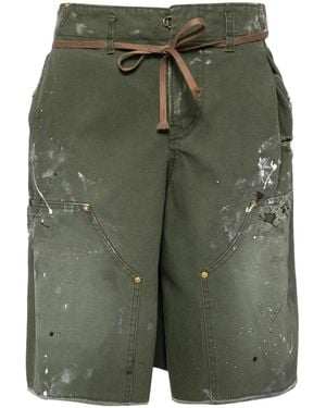 Kolor Paint-Splatter Denim Shorts - Green
