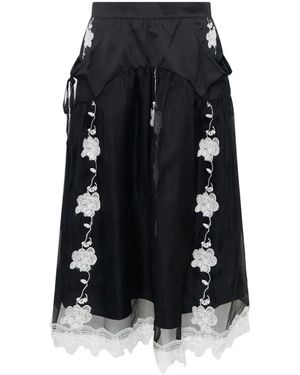 Renli Su Layered Lace-Trim Midi Skirt - Black