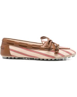 Fendi Striped Leather-Trim Loafers - Pink