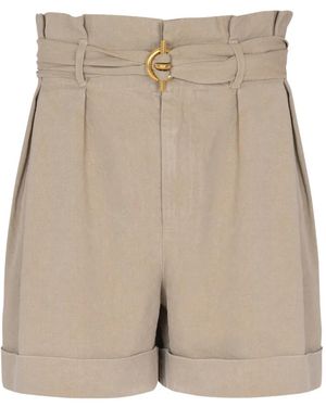 Balmain Cotton And Linen Bermuda Shorts With T-Bar Belt - Natural