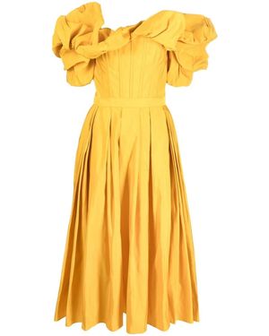 McQueen Vestido Con Ribete De Volantes - Amarillo