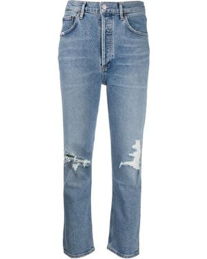 Agolde Ripped High-Rise Cropped Jeans - Blue