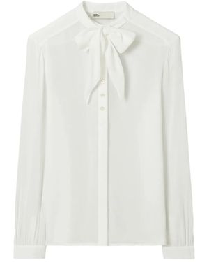 Tory Burch Bow Semi-Sheer Georgette Blouse - White