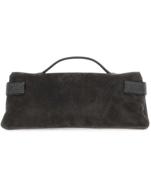 Brunello Cucinelli Bolso De Mano De Ante Con Aplique Monili - Negro