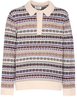 NN07 Langärmeliges Poloshirt mit Fair-Isle-Strick - Natur