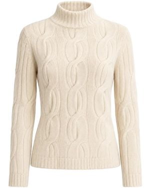 Kinross Cashmere Luxe Cable-Knit Funnel-Neck Sweater - White