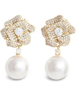 Self-Portrait Crystal-Embellished Faux-Pearl Earrings - White