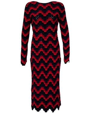 Escvdo Ursula Wave-Pattern Crochet Maxi Dress - Red