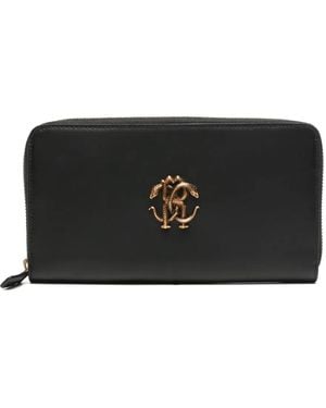 Roberto Cavalli Monogram-Plaque Leather Wallet - Black