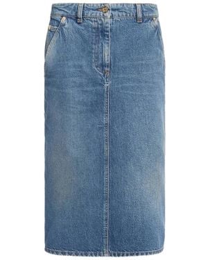 Elie Saab Washed-Denim Pencil Midi Skirt - Blue