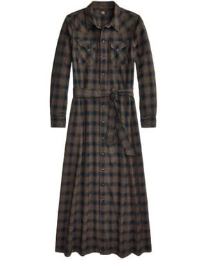 RRL Plaid Tie-Waist Midi Dress - Black