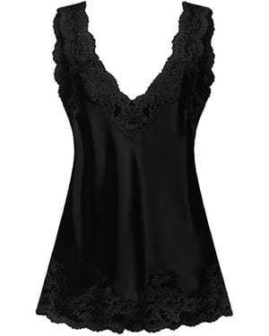 Rabanne Silk Tank Top With Lace Detailing - Black