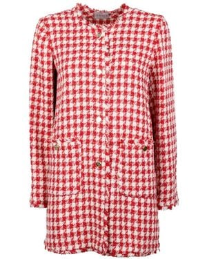 Marella Emme Check-Pattern Fringed-Edges Jacket - Red