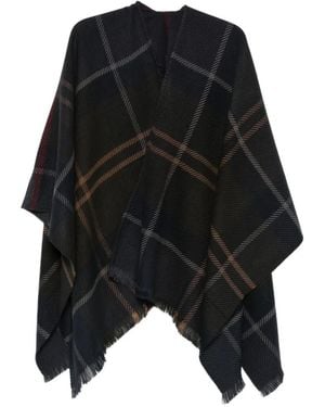 Barbour Shadow Classic Tartan Fringed Poncho - Black