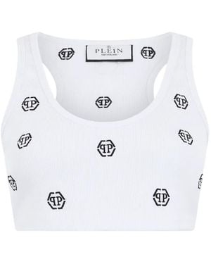 Philipp Plein Monogram Ribbed Top - White