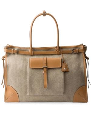 Prada Bonnie Linen And Leather Tote Bag - Brown