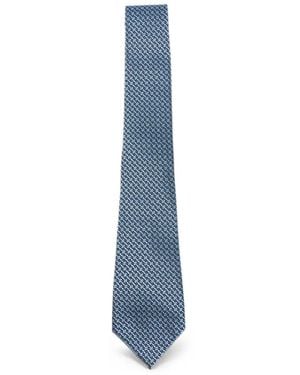 ZEGNA Geometric-Pattern Silk Tie - Blue