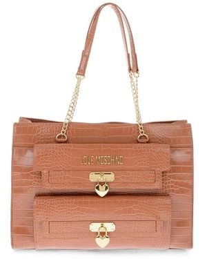 Moschino Crocodile-Effect Love Tote Bag - Brown