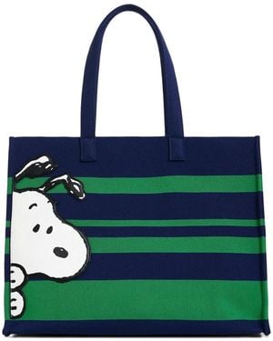 Essentiel Antwerp Peanuts Striped Graphics Tote Bag - Green