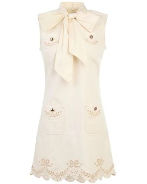 Self-Portrait Cream Broderie Denim Mini-Jurk - Wit
