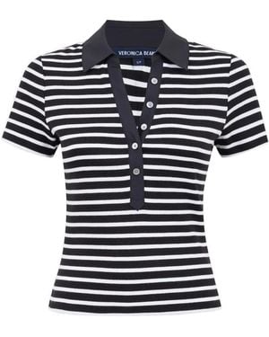Veronica Beard Button-Fastening Striped-Pattern T-Shirt - Blue