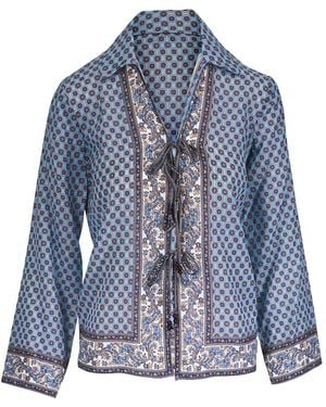 Veronica Beard Eva Printed Tie-Neck Blouse - Blue