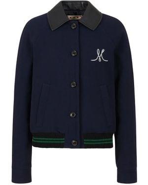 Marni Embroidered-Detail Bomber Jacket - Blue