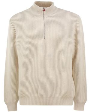 Kiton Ribbed-Knit Half-Zip Sweater - White