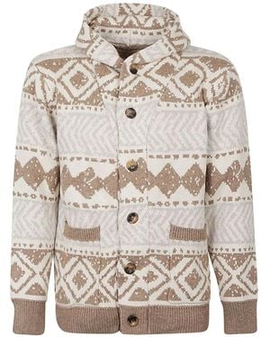 TOOCO Patterned Hooded Cardigan - White