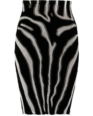 Balmain Zebra-Print Velvet Pencil Skirt - Black